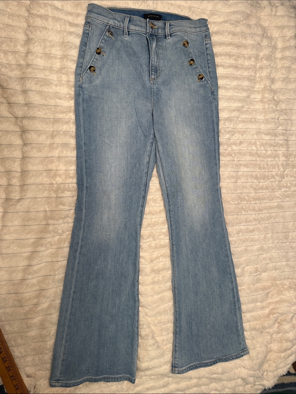 Ann Taylor Light Blue Flare Jeans with Button Detail